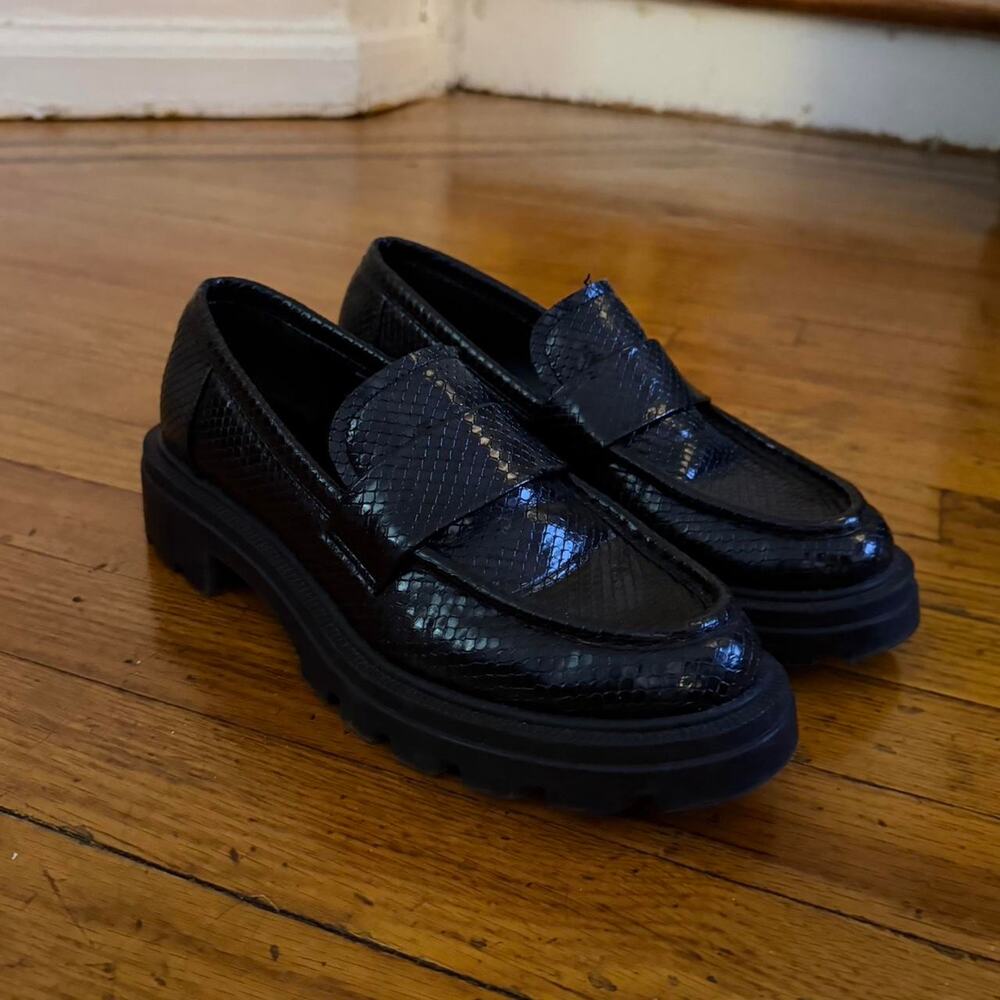 Black reptile texture loafers from zara